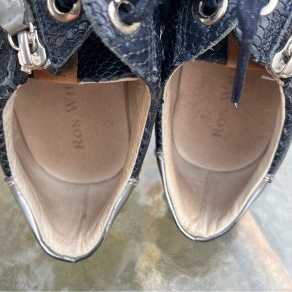 Ron White Olwyn Snakeskin Reptile Lizard Embossed Navy Sneakers - Picture 9 of 14